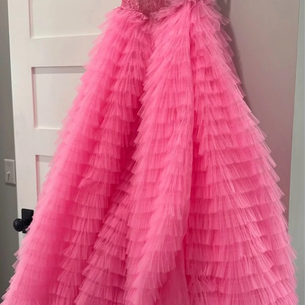 Sherri Hill Hot Pink Beaded Corset Tulle Gown